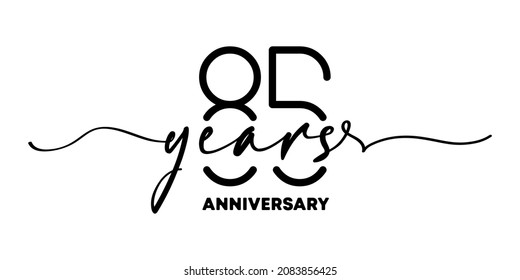 85 years anniversary emblem. Anniversary badge or label. 85th celebration and congratulation design element. One line style. Vector EPS 10. Isolated on background.