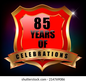 85 years anniversary golden celebration label badge - vector eps10