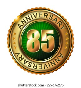 85 years anniversary golden label. Vector illustration.