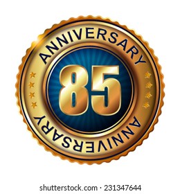 85 years anniversary golden label. Vector illustration.