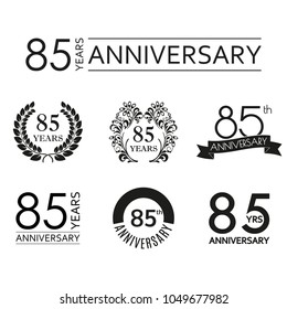 85 years anniversary icon set. 85th anniversary celebration logo. Design elements for birthday, invitation, wedding jubilee. Vector illustration.