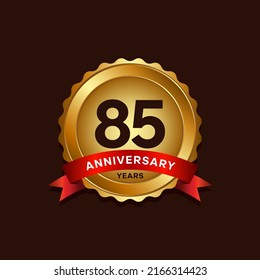 85 years anniversary logo with ribbon, golden Anniversary for booklet, leaflet, magazine, brochure poster, banner, web, invitation or greeting card. Vector illustrations.