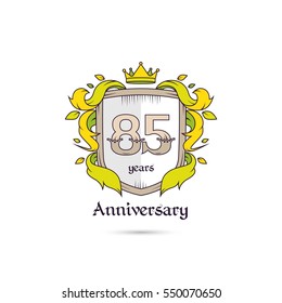 85 Years Anniversary Logo Using Heraldic Theme, Colorful and Isolated on white background