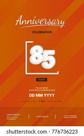 85 Years Anniversary Logotype with 3d white number isolated on orange abstract background
