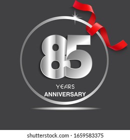 85 years anniversary logotype design with red ribbon, Vector template for celebration company event, greeting card, and invitation card