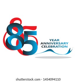 85 Years anniversary logotype with red colored font numbers made of one connected line, isolated on white background for company celebration event, birthday
