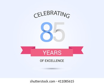 85 years anniversary, signs, symbols, simple design with red ribbon.