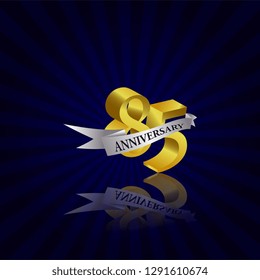 85 years anniversary Vector Template Design with golden color and silver ribbon isolated on blue sunburst background illustration for celebration event - Vector
