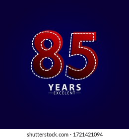85 Years Excellent Anniversary Celebration Red Dash Line Vector Template Design Illustration