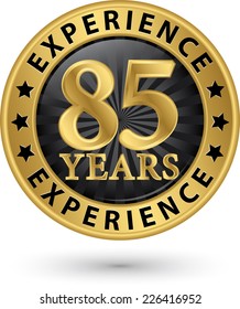 85 years experience gold label, vector illustration 