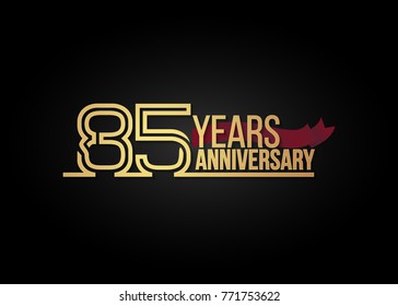 85 Years gold Anniversary celebration logotype using multi linear number with red ribbon isolated on black background.