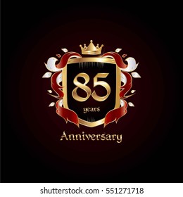 85 Years Gold Anniversary Logo Using Heraldic Theme, Colorful and Isolated on white background