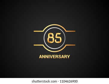 85 years golden anniversary with silver circle isolated on black background for celebration event