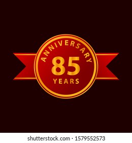 85 Years Red Gold Anniversary Logo with Ribbon Ornaments. Vector eps.10