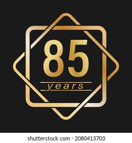 85 years. Stylized gold lettering for congratulations. Flat style