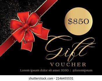 850 Dollar Value  Gift voucher Template. Discount coupon vector. 