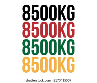 8500kg text. Vector with value in kilograms black, red, green and orange on white background.