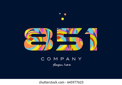 851 number digit numeral logo colored colorful rainbow acrylic modern creative vector icon design template