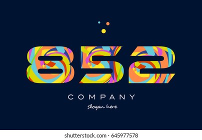 852 number digit numeral logo colored colorful rainbow acrylic modern creative vector icon design template
