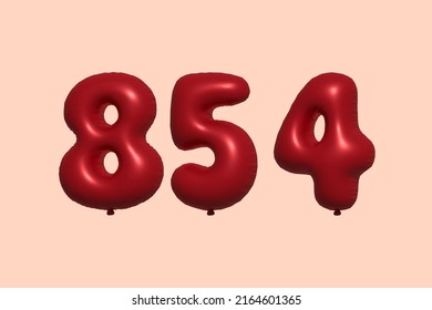854 globo 3d número hecho de renderización 3d de globo metálico realista. Globos 3D de helio rojo para la venta decoración Fiesta Cumpleaños, Celebración de Aniversario, Fiesta de la Boda. Ilustración del vector