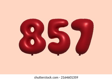 857 3d number balloon made of realistic metallic air balloon 3d rendering. 3D Red helium balloons for sale decoration Party Birthday, Celebrate anniversary, Wedding Holiday. Vector illustration