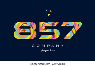 857 number digit numeral logo colored colorful rainbow acrylic modern creative vector icon design template