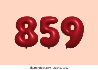859 globo 3d número hecho de renderización 3d de globo metálico realista. Globos 3D de helio rojo para la venta decoración Fiesta Cumpleaños, Celebración de Aniversario, Fiesta de la Boda. Ilustración del vector