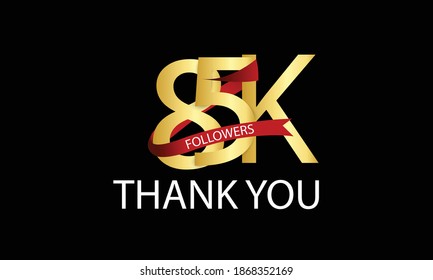 85K, 85.000 Followers Thank You anniversary Red logo with Tosca ribbon. For Social Medias - Vector	