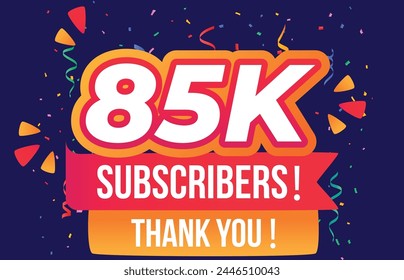 85K subscribers, 85000 subscribers thank you. celebration modern colorful design