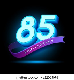 85th Anniversary 3D text with glow effect .celebration vector template design