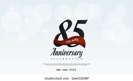 85th anniversary background with illustrations of numbers in a circle with writing on the ribbon