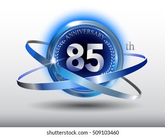 85th anniversary with blue ring and laurel on white background