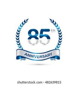 85th anniversary blue and silver colored with wreath and ribbon