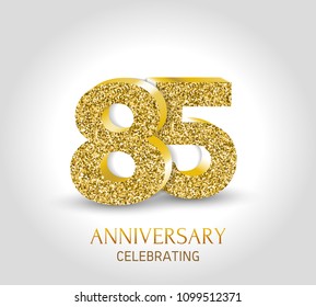 85th anniversary card template with 3d gold colored elements.