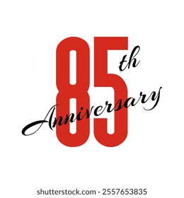 85th anniversary celebration label, eighty five years jubilee card vector template, happy birthday sign, event invitation, social media congratulation post template