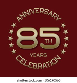 85th anniversary celebration logo symbol. Golden circular editable emblem on red.