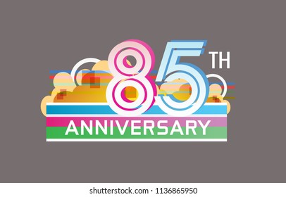 85th anniversary design colorful color with cloud, rainbow, and multiple line number. vector illustration for celebration event and party