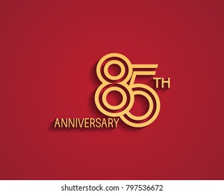 85th anniversary design logotype with line style golden color for celebration event isolated on red background