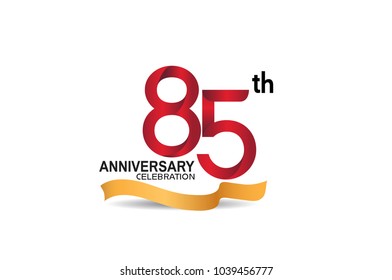 85th anniversary design logotype red color and golden ribbon for celebration isolated on white background
