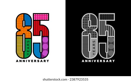 85th anniversary, eighty five logo set, colorful logo for celebration event, invitation, congratulations, web template, flyer and booklet, retro