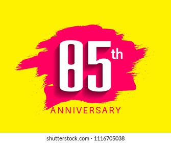 85th anniversary flat design pink brush on yellow background for celebration event 