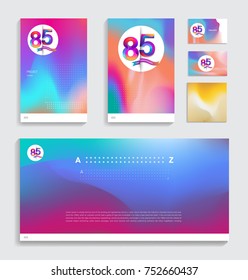 85th anniversary with Fluid colors covers set. celebration template Good for cover, placards, poster, banner, background, flyer design