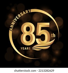 85th Anniversary Logo, Logo design with gold color wings for poster, banner, brochure, magazine, web, booklet, invitation or greeting card. Vector illustration