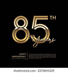 85th anniversary logo with double line style. Gold line art design. Logo Vector Template
