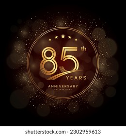 85th anniversary logo with gold double line style decorated with glitter and confetti Vector EPS 10