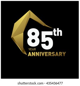 85th anniversary logo with gold shape modern looks. Anniversary signs illustration. Gold anniversary logo design and illustration