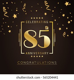 85th anniversary logo with golden rectangle vector template for birthday celebration.