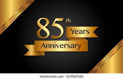 85th anniversary logo with golden ribbon for booklets, leaflets, magazines, brochure posters, banners, web, invitations or greeting cards. Vector illustrations.