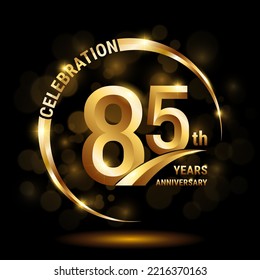 Logo für den 85. Jahrestag, Template-Design für Jubiläumsfeier mit goldenem Ring und Text, Vektorgrafik