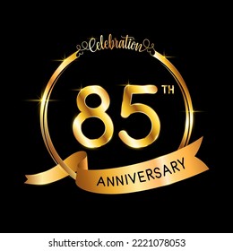 85. Jahrestag. Perfektes Template-Design für Jubiläumsfeier mit goldenem Farbband und Ring, Vektorgrafik